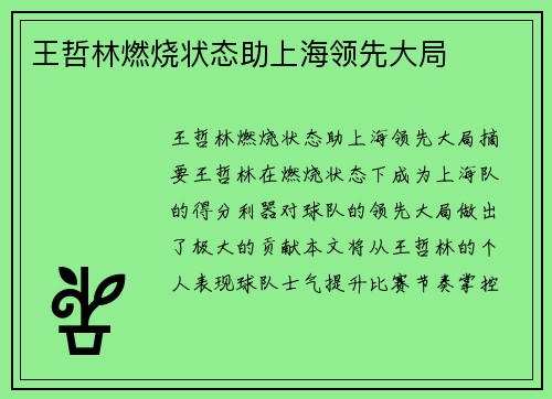 王哲林燃烧状态助上海领先大局